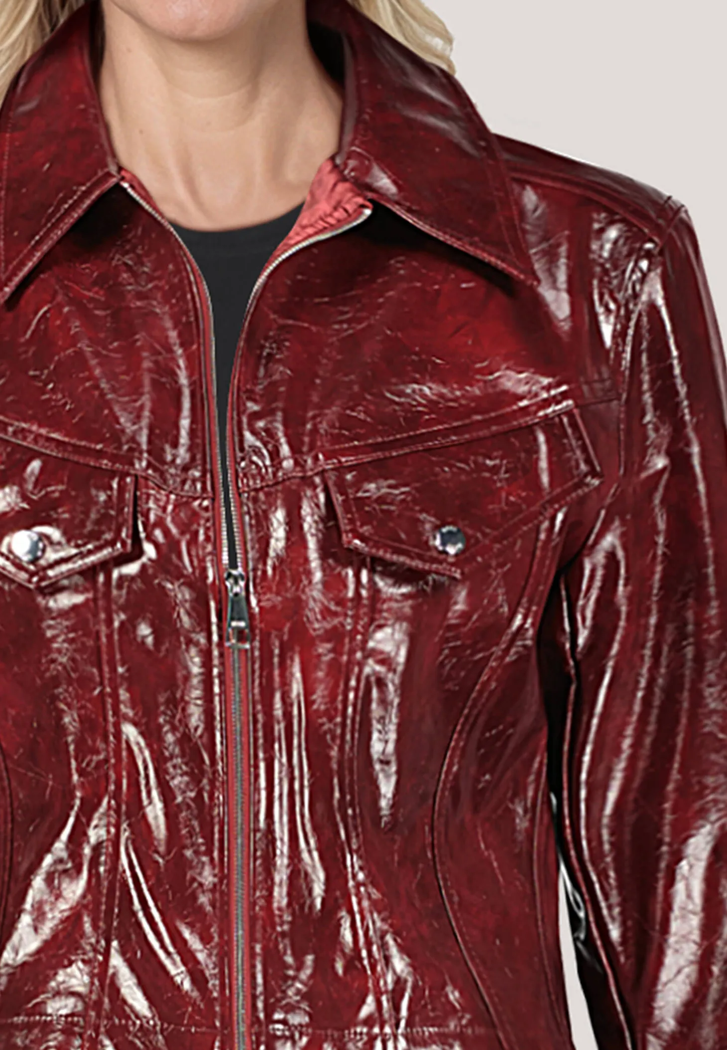 Damen Jacke aus glänzendem Kunstleder C_JASITA