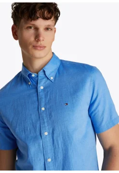 Herren Hemd mit Leinen LINEN BLEND SOLID SS RF SHIRT