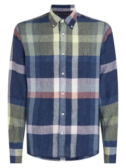 Herren Leinenhemd LINEN MULTI CHECK RF SHIRT Regular Fit Langarm