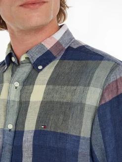 Herren Leinenhemd LINEN MULTI CHECK RF SHIRT Regular Fit Langarm